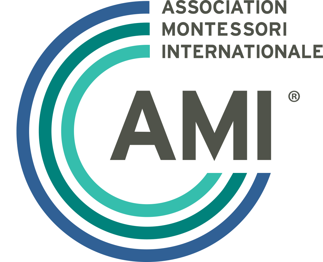 Association Montessori Internationale (AMI) logo with circular gradient lines and the letters AMI.