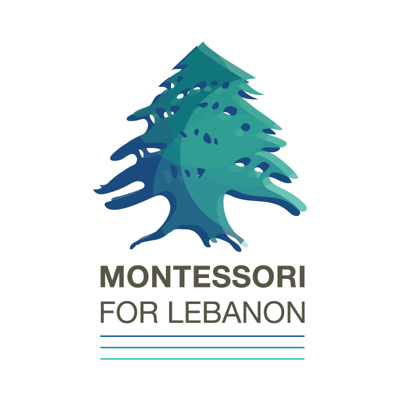 Montessori for Lebanon logo featuring a stylized cedar tree above the words “Montessori for Lebanon”.